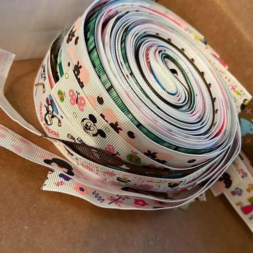 20 yards of 1-yard cut random ribbons NEW printed grosgrain 7/8” 1” bows variety